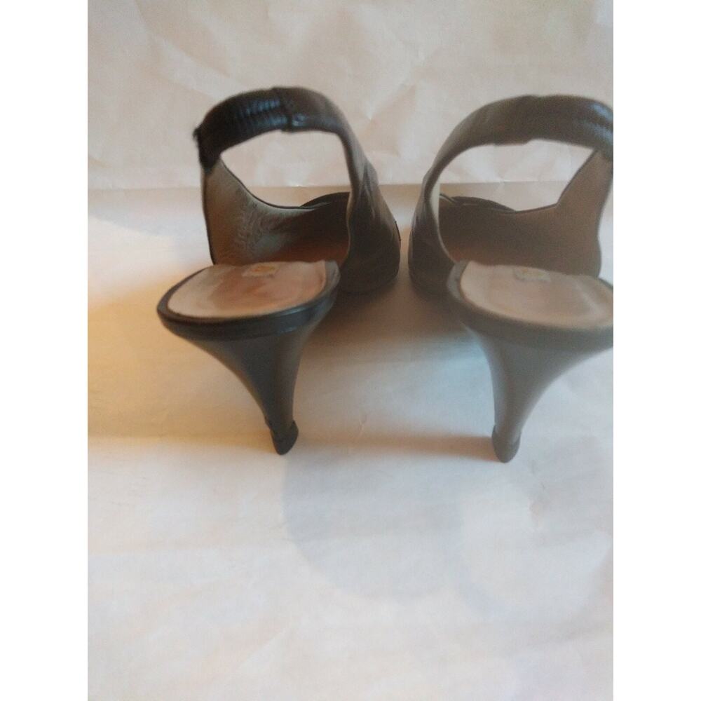 Vintage GUCCI SHOES SLINGBACKS black LEATHER towline snakeskin sz 38.5 AA 8.5 - Picture 6 of 11